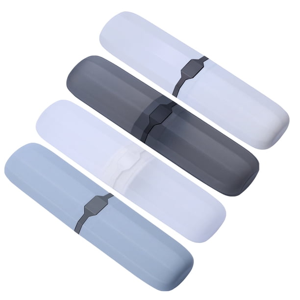 Estuche de plástico para cepillos de dientes (4 unidades), portátil, para viaje, para guardar pasta de dientes (blanco, transparente, negro transparente, gris azulado)