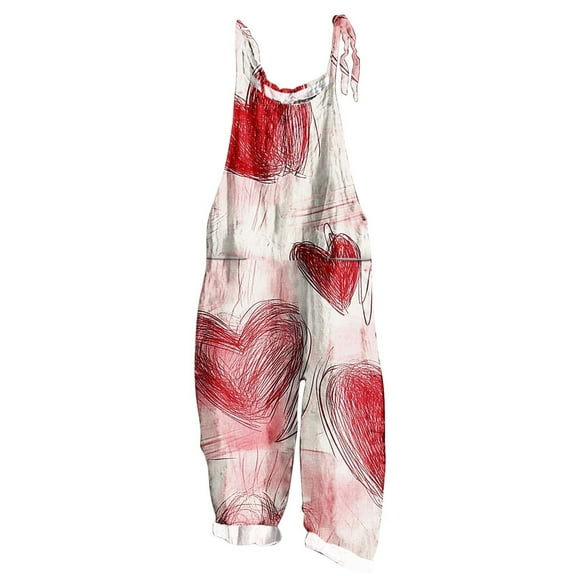Levmjia Jumpsuit For Women Casual Fashion Sleeveless Backless Valentine Love Printed One-Piece Suspenders Leggings Rompers Pants