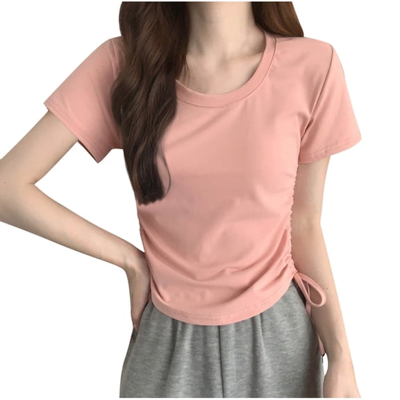 yillto Girls Summer Shirts Casual Loose Short Sleeve Crew Neck Tee Trendy Plain Basic Tshirts Outfits