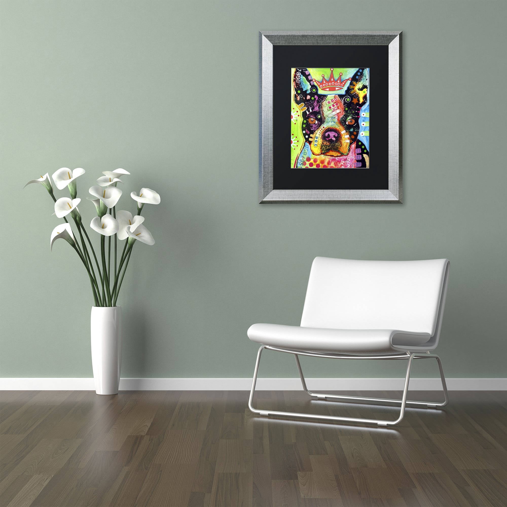 Trademark Fine Art "Boston Terrier Crowned" Canvas Art by Dean Russo, Black Matte, Silver Frame