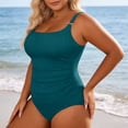 thumbnail image 4 of Ticikt Women Plus Size One Piece Swimsuits Tummy Control Bathing Suit Front Ruched Push Up Swimwear,Color:Dark Green,Size:18, 4 of 5