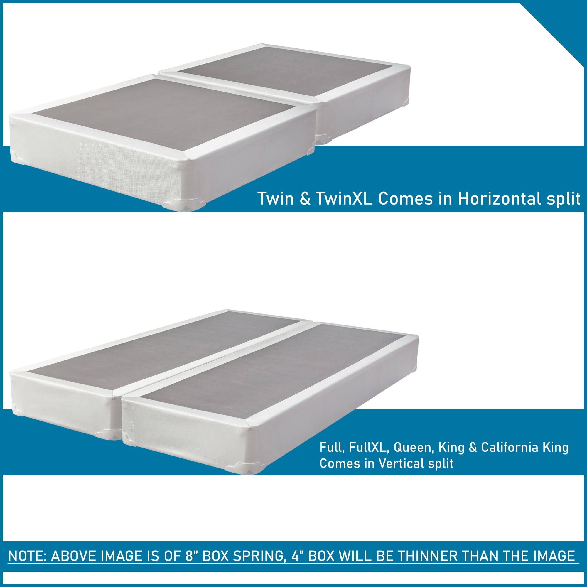 Continental Sleep, 4” Split Fully Assembled Box Spring for Mattress, Full