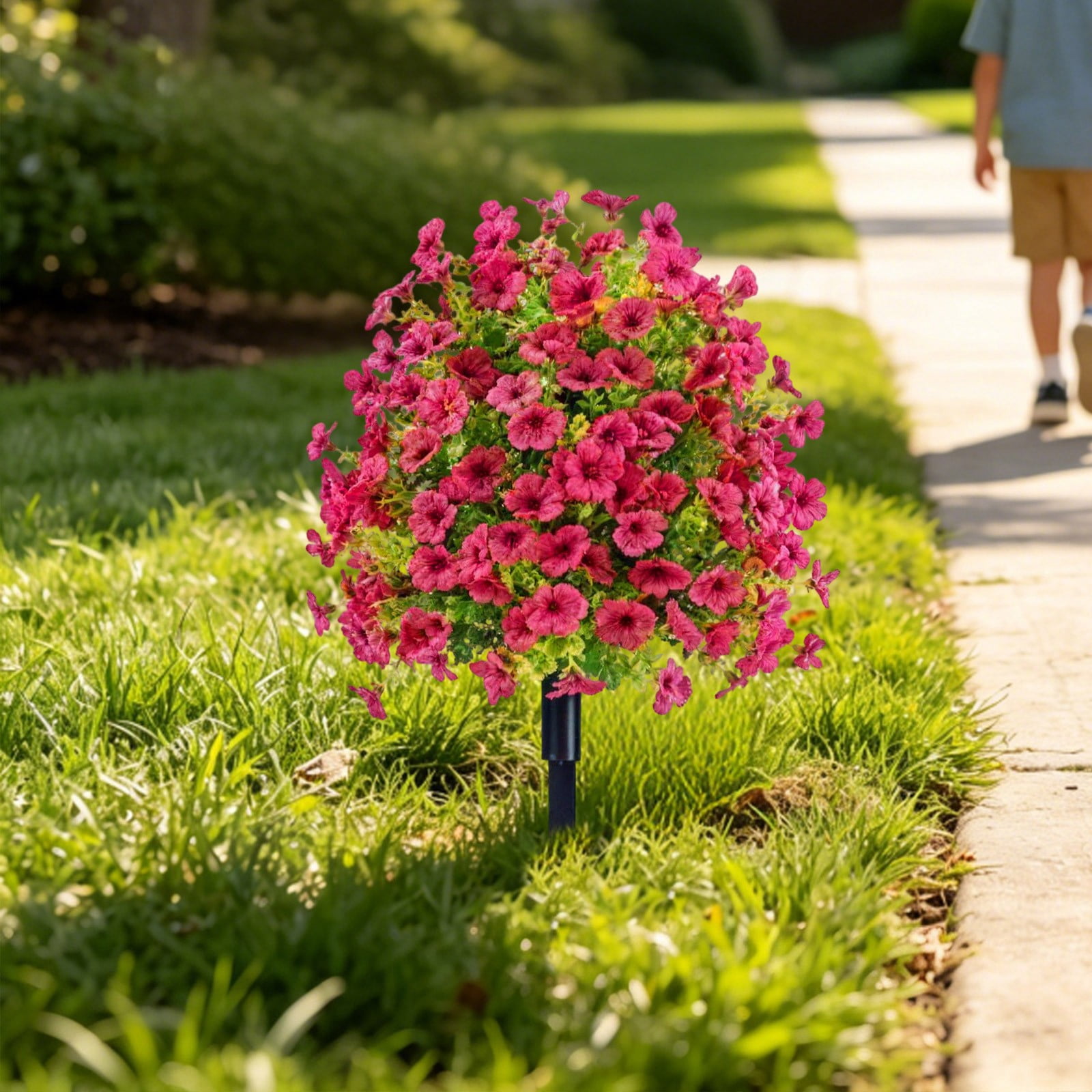 Realistic Artificial Flowers for Outdoors with Ground Stakes – UV Resistant Faux Flowers, Artificial Outdoor Flowers for Garden, Porch, and Yard Decor, Watermelon Red