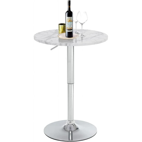 23.6" Round Bar Table, Adjustable Height Bar Table, Modern Cocktail Bar Table with MDF Top and Metal Base, Bistro Pub Table Suitable for Café, Kitchen Island, Bar Counter, White