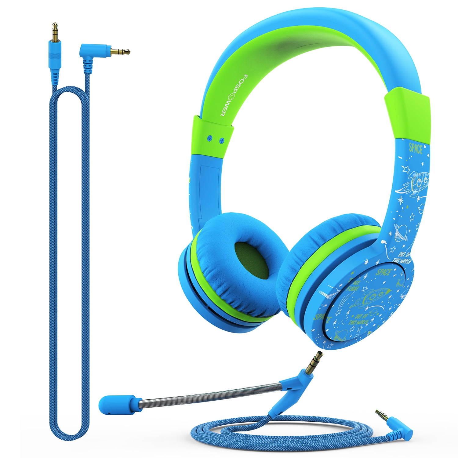 FosPower Kids Headphones with Microphone & 3.5mm Detachable Cables (Max