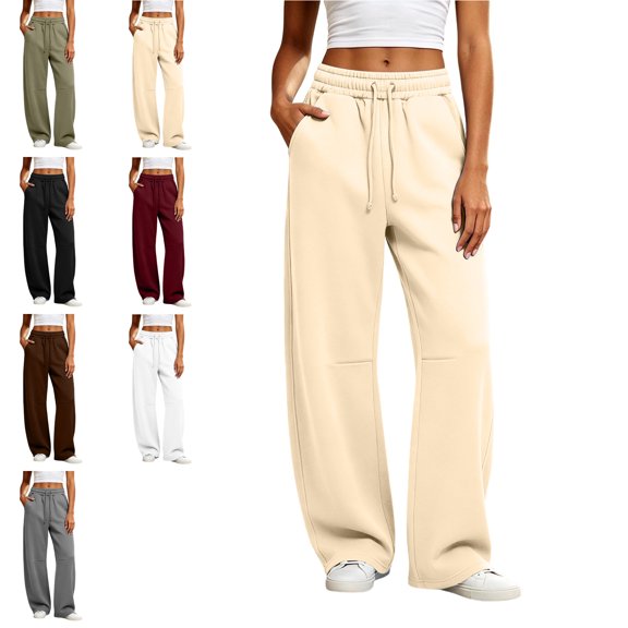 MLCDZ Fall Sweatpants for Women Baggy Wide Leg Lounge Casual Pajama Sweat Pants Drawstring Elastic Waist Workout Golf Gym Trousers with Pockets