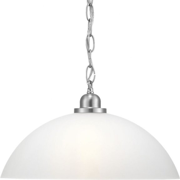 Progress Lighting, Classic Collection, 1-Light Pendant, Brushed Nickel, Etched Glass Shade