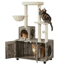 PetFurnishn 53'' Greige/Beige All-in-one Cat Tree Tower - with Litter Box Enclosure, Condo, Scratcher & Perch, Multi-functional Cat Furniture