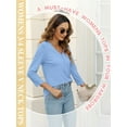 thumbnail image 4 of VDJ Button Shirts for Women 3/4 Sleeve V Neck Casual Fit Plain Color Sky Blue T Shirts Comfort Soft Basics Tops for Women Size L, 4 of 7