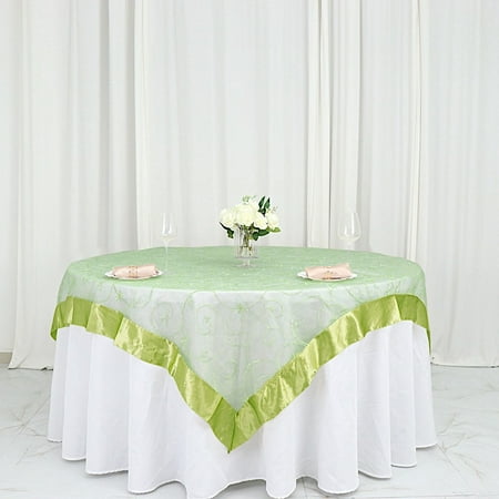 

BalsaCircle 72 x 72 Apple Green Embroidered Sheer Organza Square Table Overlays Wedding Tablecloth