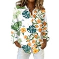 thumbnail image 2 of Womens Button Down Shirts Oversized Long Sleeve Floral Printed Blouses Casual Work Tops Drop Shoulder Outfit Clothes Orange M, 2 of 5