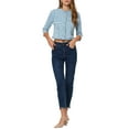 thumbnail image 2 of MODA NOVA Denim Crop Jacket for Juniors’s Round Neck 3/4 Sleeves Frayed Casual Jean Jacket Light Blue XS, 2 of 6