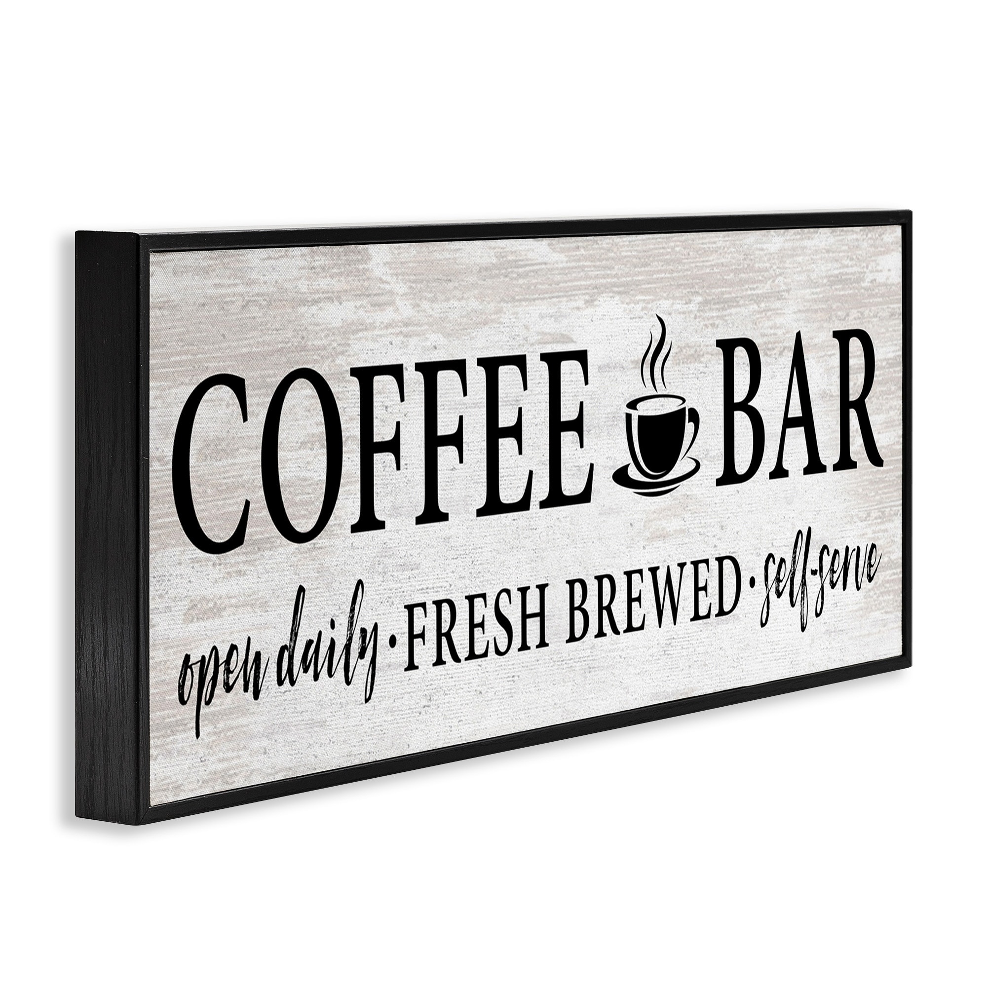 Stupell Industries Coffee Bar Cafe Sign Rustic Pattern Kitchen Graphic Art Black Framed Art Print Wall Art, Design by Lettered and Lined