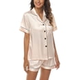 thumbnail image 2 of DOPI Button Down Satin Short Pajamas Set for Women 2 Piece Tops & Shorts Sleepwear Lounge Set, 2 of 5