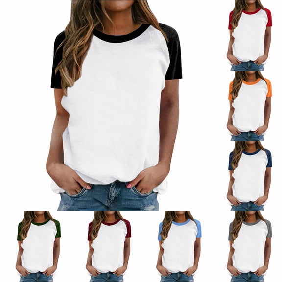 Trendfront Womens Color Block Raglan T Shirts Crewneck Short Sleeve Baseball Style Casual Summer Tee Tops Sports Fan Everyday Wear