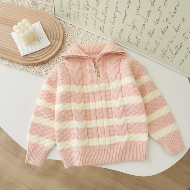 Cowsor Toddler Neck Ribbed Knit Sweater Baby Boys Girls Fall Winter Cozy Soft Warm Pullover Chunky Striped Sweatshirt