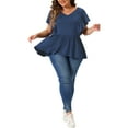 thumbnail image 2 of Agnes Orinda Women's Plus Size St. Patrick's Day Tops V Neck Ruffle Sleeve Pleated Peplum Blouse 1X Navy Blue, 2 of 6