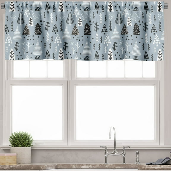Ambesonne Christmas Tree Valance Pack of 2, Funny Cartoon Theme, 54"X12", Grey and Blue Grey