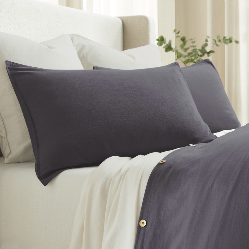 Superior Chloe 100% Cotton Percale Linen Texture Duvet Cover Set, Full/ Queen, Washed Plum