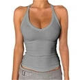 thumbnail image 1 of DondPO Womens Tank Tops,Lady V Neck Racer Back Tank Top For Women Padded Ribbed Long Tank Fitted Basic Tops,Halter Tops for Women,Womens Loose Tank Tops Clearance！ Gray L Clearance！, 1 of 5