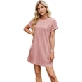 thumbnail image 2 of Casual Dresses for Women Ruffle Cap Sleeve Shift Dresses V Neck Short Sleeves Solid Color Flowy Summer Sundresses Dark Powder M, 2 of 9