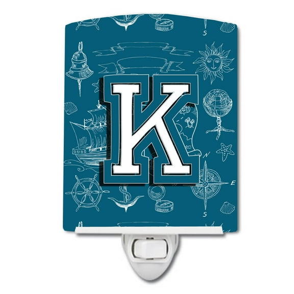 Caroline's Treasures CJ2014-KCNL Letter K Sea Doodles Initial Alphabet Ceramic Night Light, 6x4x3", multicolor