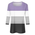 thumbnail image 5 of vigerkar 3/4 Length Sleeve Womens Tops,Basic Striped Tshirts Shirts Summer 2025 Gym Blouse Plus Size Athletic Tunic Top Purple, M, 5 of 5