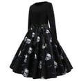 thumbnail image 2 of Robes d'Halloween Femmes Manches Longues Robe Cocktail Squelette Skull Imprimé Cosplay Costume de Fête (Skull,S), 2 of 5