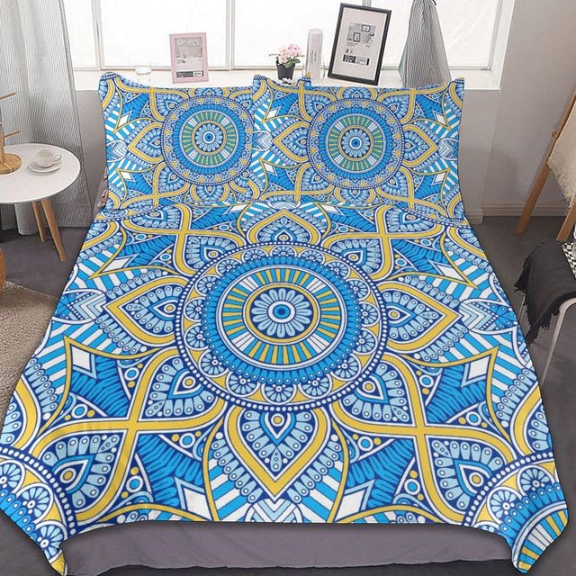 HAHDAXIA Bohemia Pattern Bedding Solid Comforter Set for All Seasons,3 Pieces(1 Comforter+2 Pillowcases),Soft Microfiber Bedding Set Queen(90"x90")