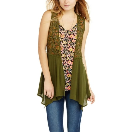 No Boundaries Juniors v-neck tank, vest & necklace 3fer