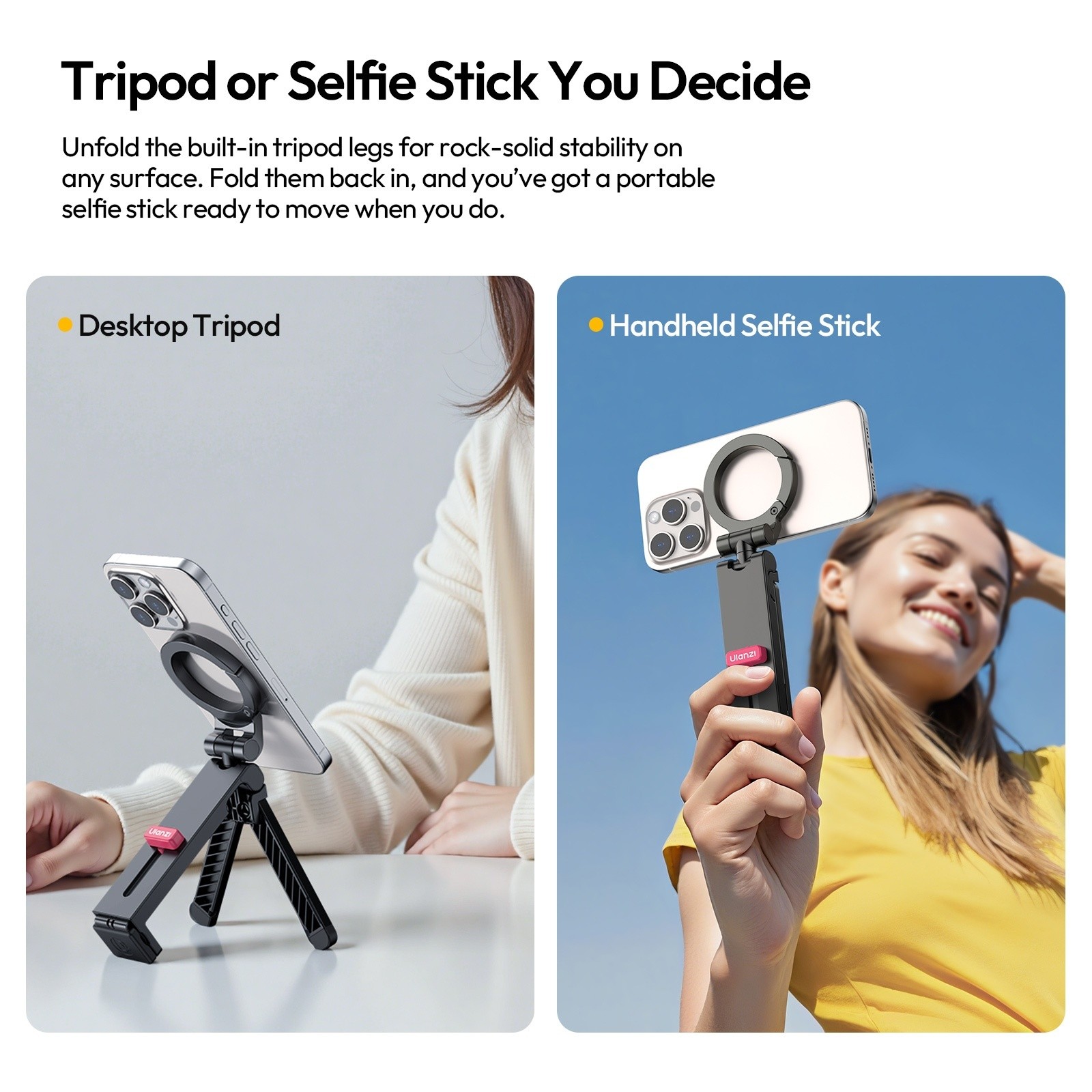 Ulanzi MA88 MagLock Magnetic Phone Tripod – 360° Rotating Foldable Stand with Strong Magnetic Mount & Mantis Mode, Portable Selfie Stick for iPhone, Samsung, Vlogging & Travel