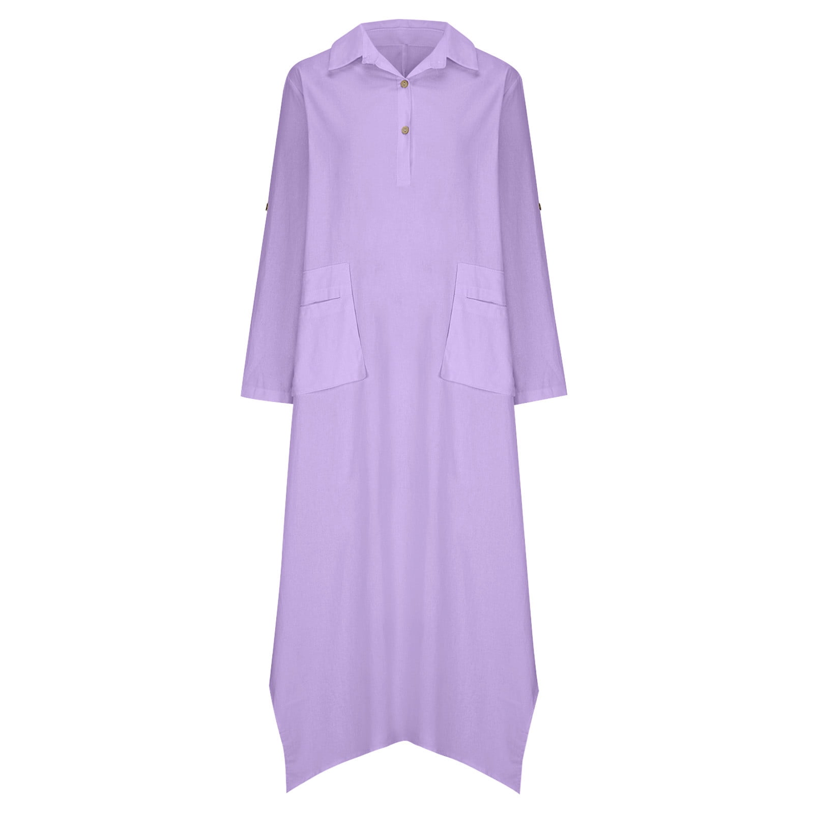 cfhntfmh Cotton Linen Dresses for Women Fall Casual Long Sleeve V Neck Button up Loose Flowy Maxi Dresses with Pockets
