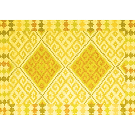Ahgly Company Machine Washable Indoor Rectangle Southwestern Yellow Country Area Rugs, 2' x 5'