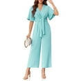 thumbnail image 5 of Summer V-neck Womens Wide Leg Jumpsuits Short Sleeve Tie Knot Front Long Romper, 5 of 7