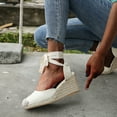 thumbnail image 3 of WIZUTIZ Wedge Sandals for Women Sandals for Women 2025 Trendy Comfortable Stretchy Lace-Up Bandage Sandals Pull-On Summer Shoes Low Heel (1"-2") Medium Solid Sandals for Ladies Vacation White, 3 of 6