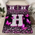 thumbnail image 2 of Feelyou Fashion Monogrammed H Queen Sheet Sets, Bling Butterfly Animal Flat Sheet, Black Pink Sequin Print Queen Fitted Sheet, Ultra Soft Bedroom Decor, 4-Piece, 2 of 7