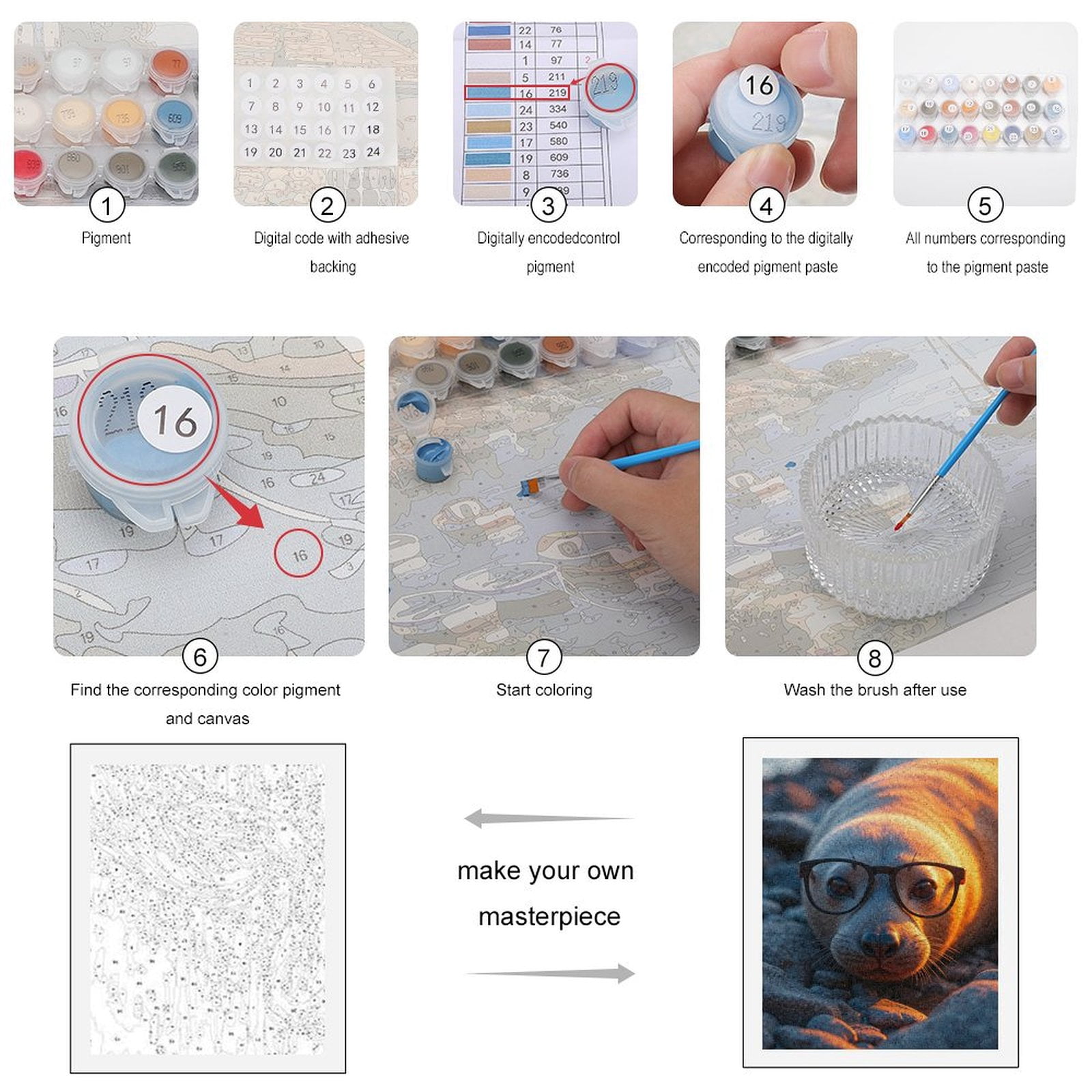 Paint By Numbers Kit for Adults Beginner - Seal Glasses Sunset Rocks Cute DIY Canvas Painting Kits for Adults, Frameless Paint By Number for Adults for Home Wall Decor 16x20 Inch