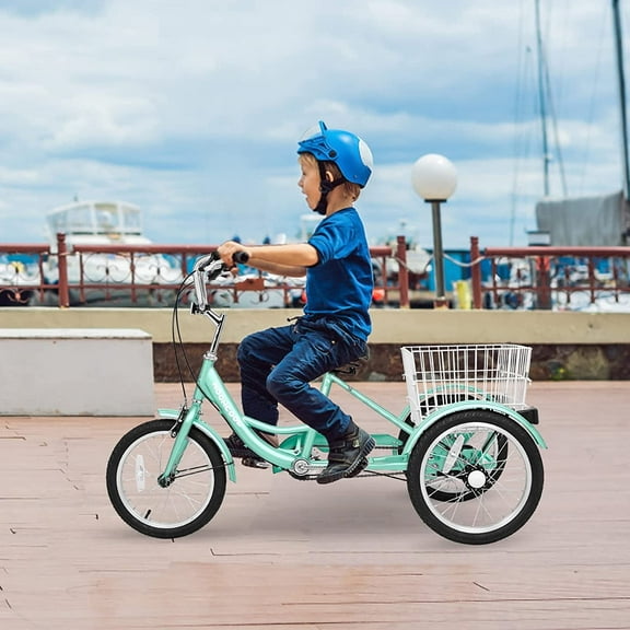 MOONCOOL 16 inch Kids Tricycle, Single-Speed Three Wheeled Bike for 3'9" to 4'9" 3-13 Year Old Boys & Girls, Children Stable Trike with Large Rear Basket