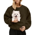 thumbnail image 3 of lcziwo Women Sweatshirt with Dog Pouch Winter Fleece Crewneck Pullover Solid Color Casual Loose Long Sleeve Tops Streetwear, Brown, XXL, 3 of 6