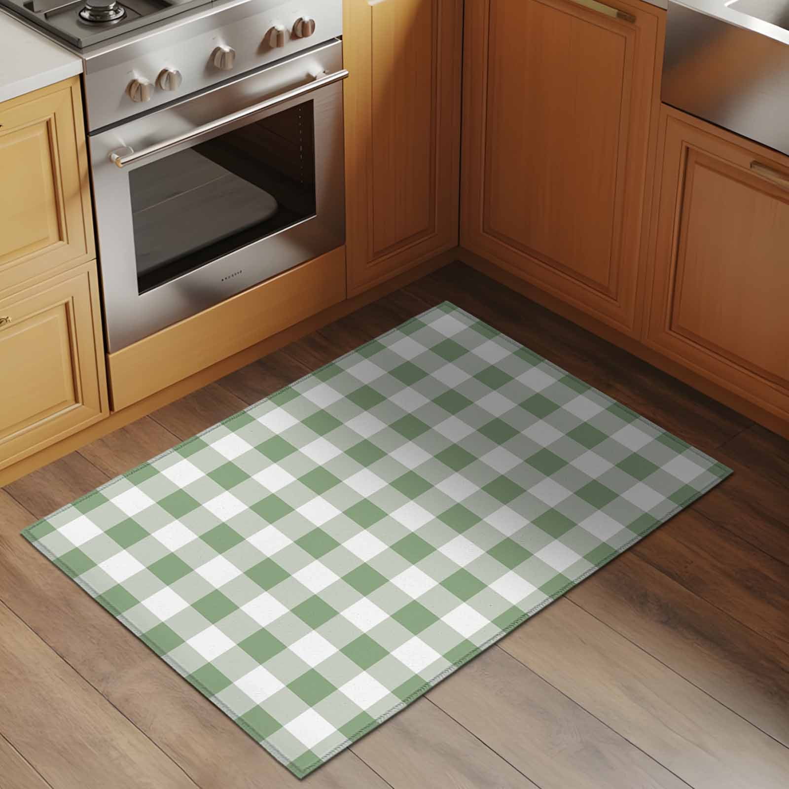 Entrance Runner Rug 2'x3', Sage Green Checkered Non-slip Doormat for Indoor Outdoor Entrance, Farmhouse Buffalo Plaid Washable Throw Floor Mat for Front Door/Living Room/Bedroom/Bathroom/Kitchen