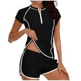thumbnail image 2 of Traje de baño bikini de mujer de color liso sin espalda con tirantes, conjunto de bikini con bloques de color y hombros descubiertos Tanjini, traje de baño de nailon para mujer, 2 of 5
