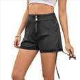 thumbnail image 1 of Shorts Vaqueros Ajustados Elásticos de Cintura Alta con Cordón y Fruncido para Mujer Gris Negro S, 1 of 9