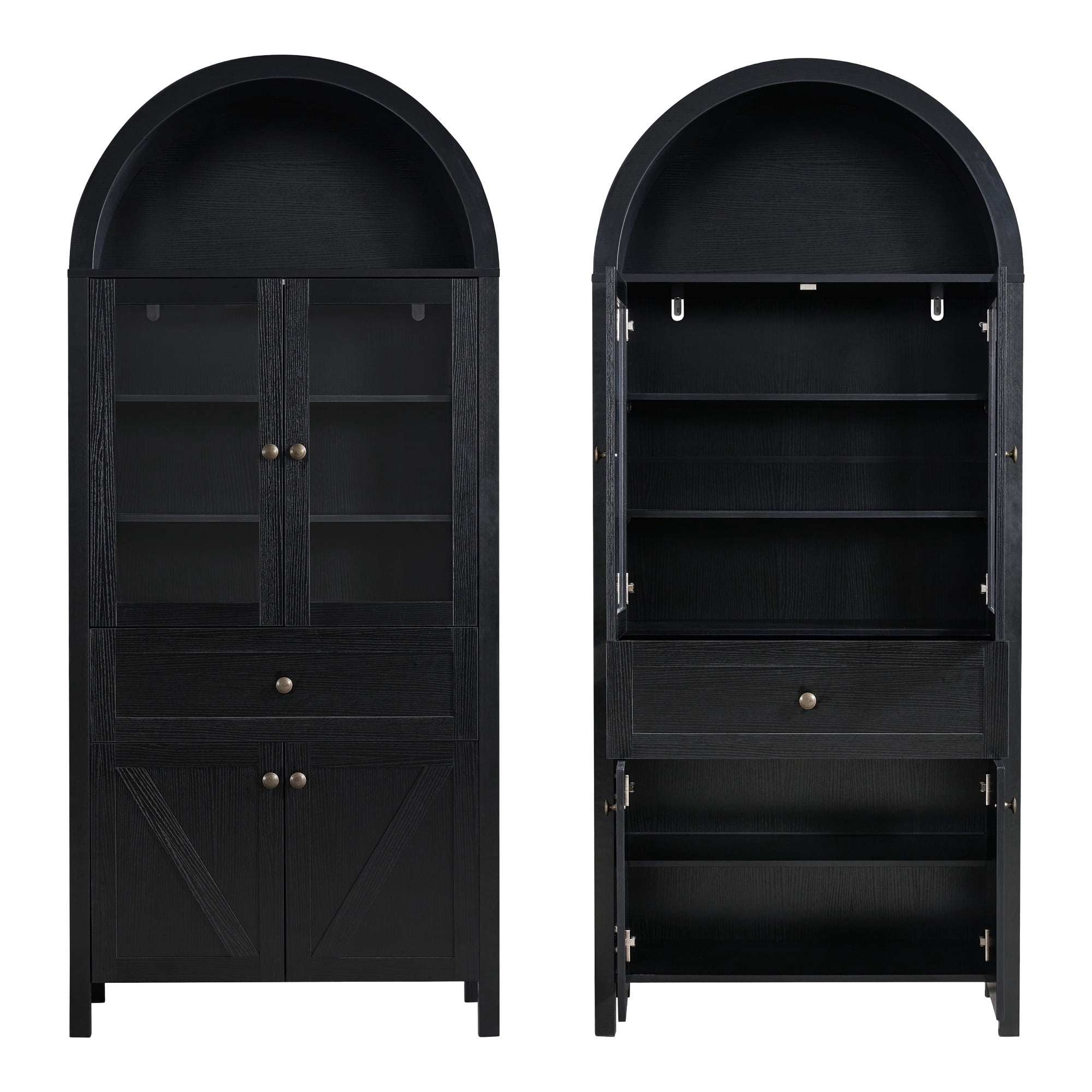 HIUU 70"Tall Black Cabinet with Doors,Arched Cabinets with Drawers with Antique Craftsmanship,Modern Storage Cabinets Made of High-quality Materials,Tall Cabinet for Living Room