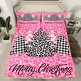 thumbnail image 2 of Homewish Pink Leopard Pattern Twin Sheet Sets,Merry Christmas Twin Fitted Sheet,Plaid Xmas Tree Flat Sheet For Girls,Breathable Home Decor,3 Pieces, 2 of 7