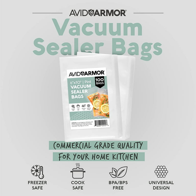 Avid Armor 6x10 Vacuum Seal Bags, Clear, 100 Pint Food Saver Bags for  Sealer