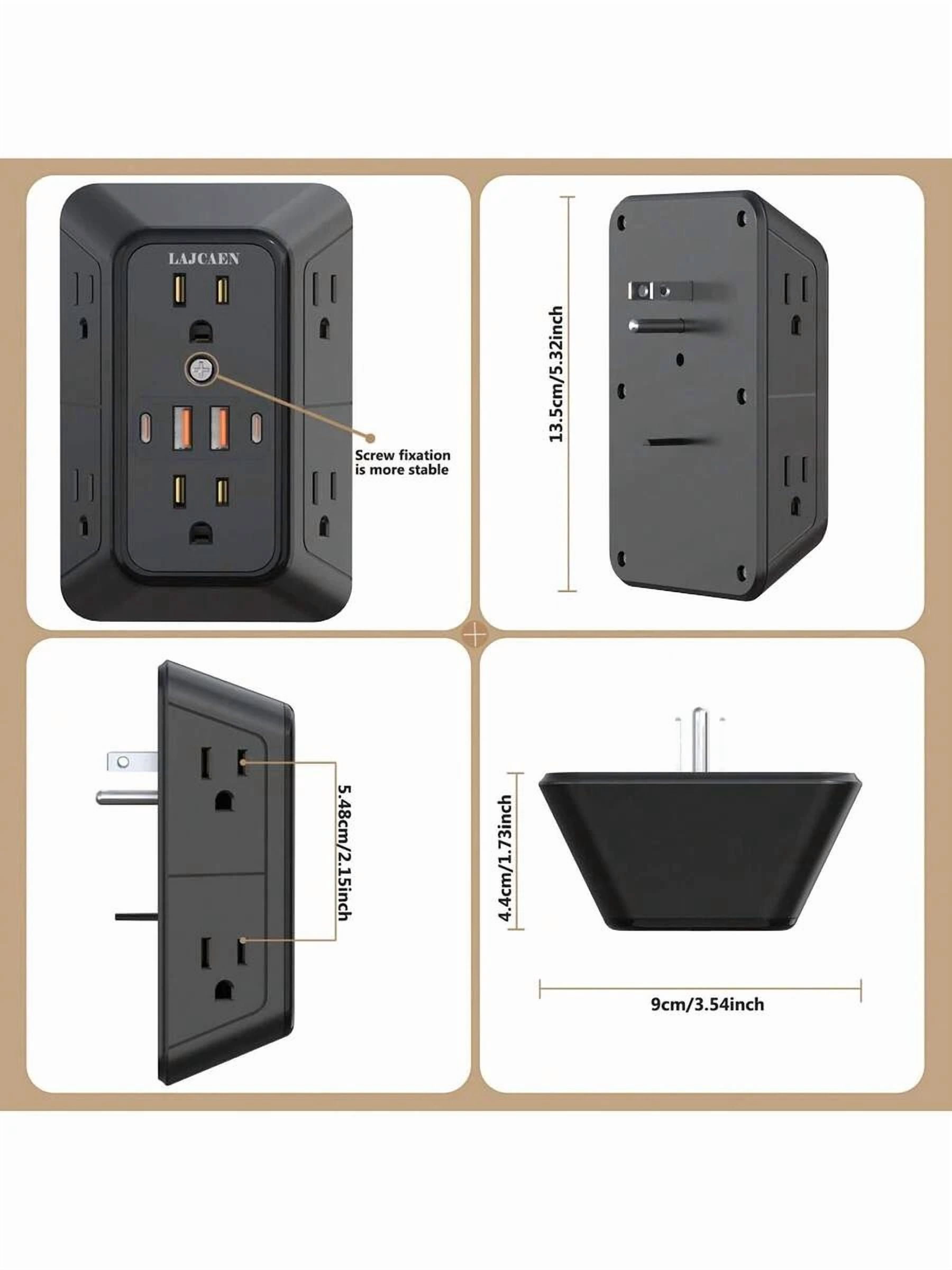 2 Pack Wall Outlet Extender - 6 AC Outlets & 4 USB Charger (2 USB C Ports), 1050J Surge Protector Power Strip, 3-Side Space Saving Design, Wall Mountable For Home, Dorm, Office Essentials