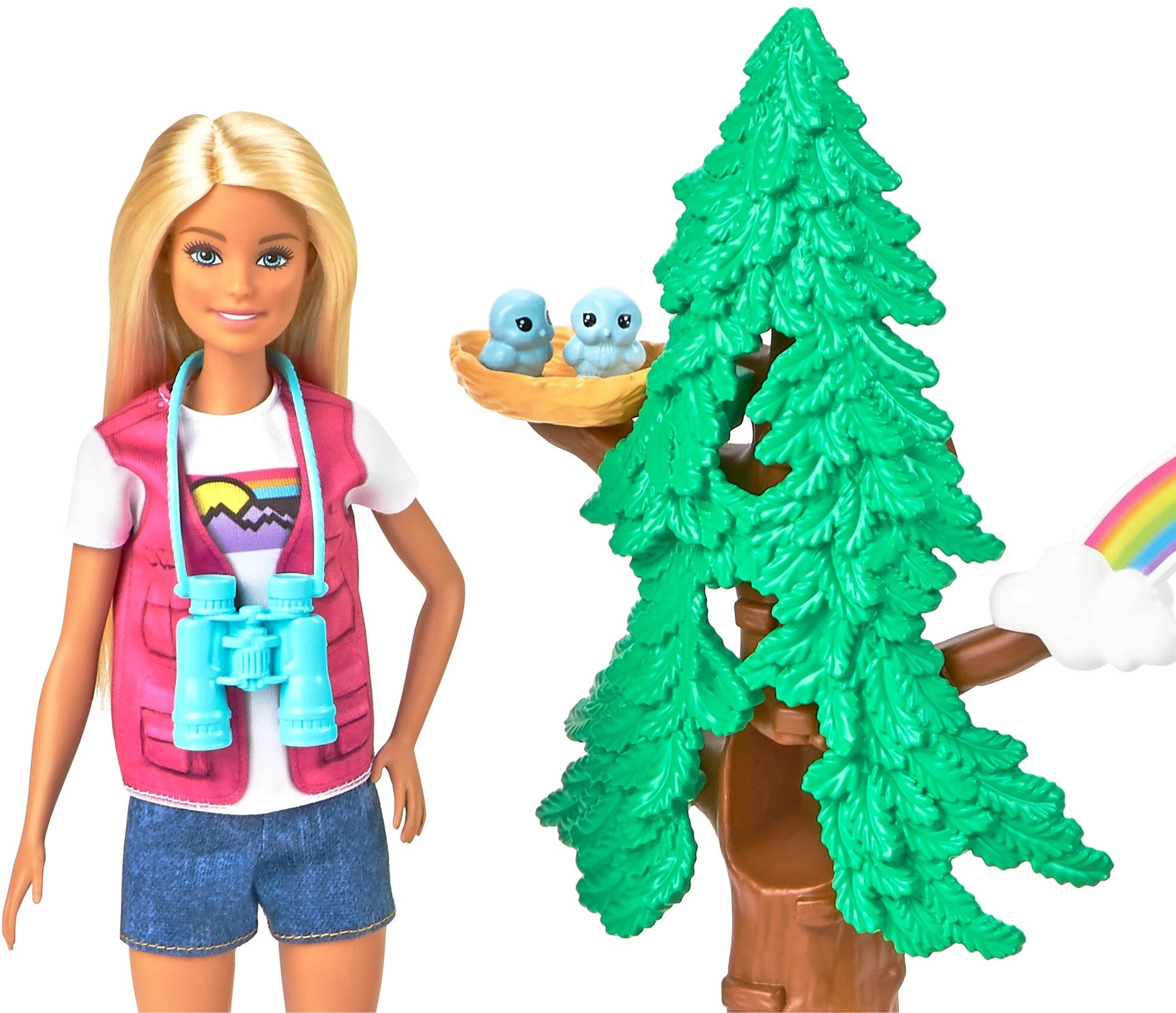 Barbie Wilderness Guide Doll & Playset, Blonde Doll with 10 Animal Figures, Tree, Rainbow & More