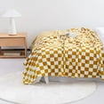 thumbnail image 6 of Throw Blankets Flannel Blanket with Checkerboard Grid Pattern Soft Throw Blanket for Couch, Bed, Sofa Luxurious Warm and Cozy for All Seasons (Yellow, ) Yellow, 6 of 7