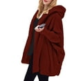 thumbnail image 1 of Women'S Solid Color Long-Sleeved V-Neck Hooded Jacket Casual Loose Plush Buttonless Jacket Wine Red 4XL, 1 of 7