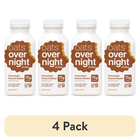 (4 pack) Oats Overnight Chocolate Peanut Butter Protein Overnight Oatmeal Shake, 2.2 oz, 1 Count